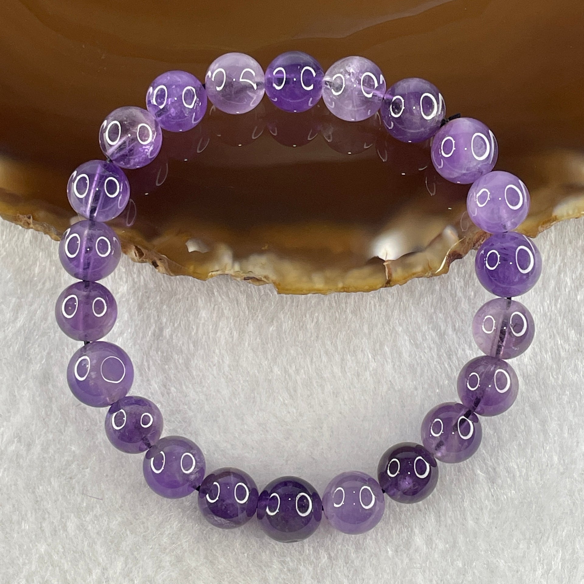 Natural Amethyst Quartz Beads Bracelet 17.90g 15cm 8.9mm 22 Beads - Huangs Jadeite and Jewelry Pte Ltd