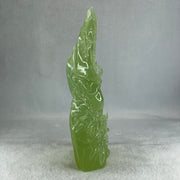 Natural Green Serpentine Goat on Moutain with Wooden Stand Display 828.2g 134.4 by 66.1 by 210.0mm - Huangs Jadeite and Jewelry Pte Ltd