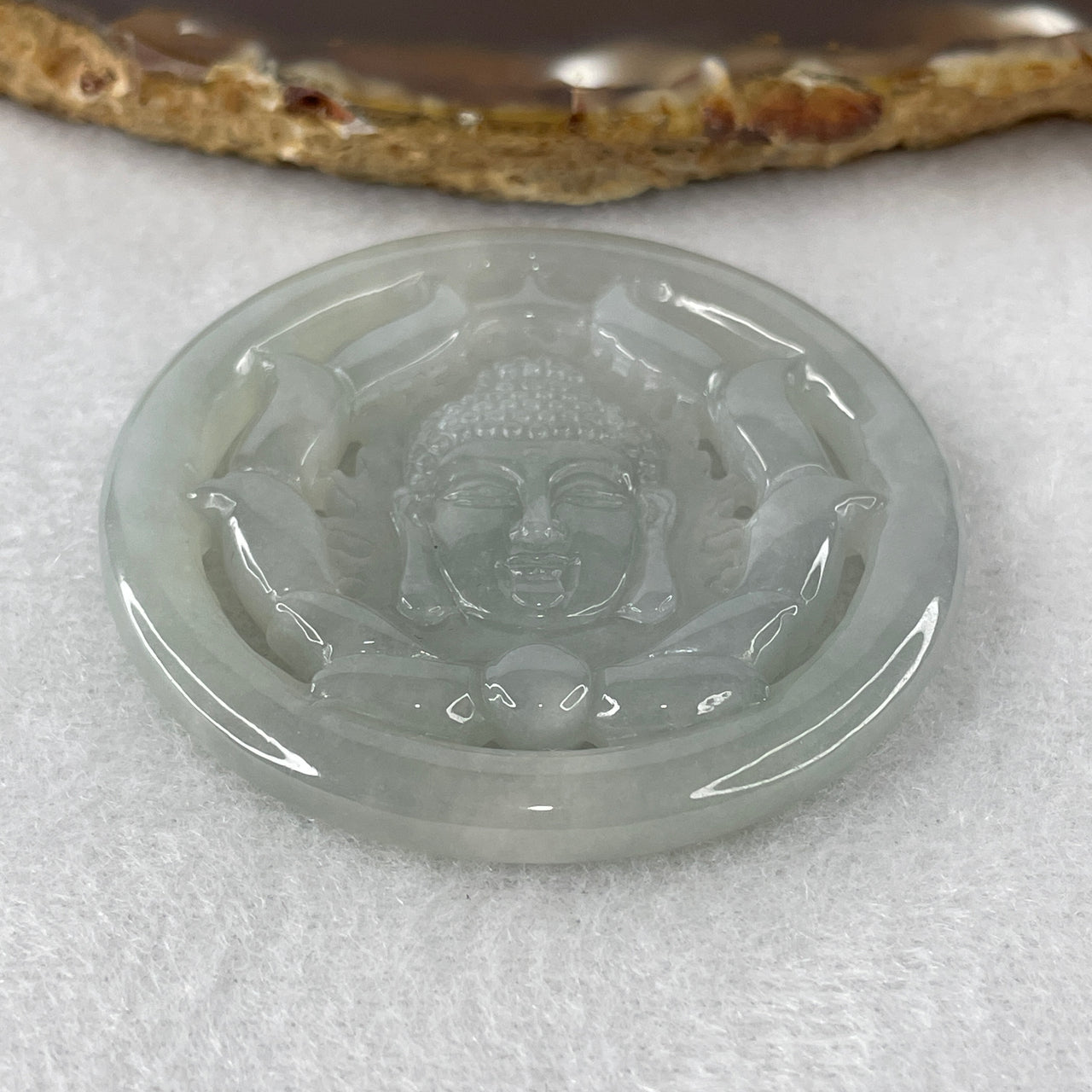 Certified Natural Type A Semi-Icy Sky Blue Jadeite Buddha Face Pendant | Masterpiece Hand-Carved Myanmar Feicui | Supreme Spiritual Enlightenment, Peace & Ultimate Protection Amulet (27.89g | 50.7x5.8mm)