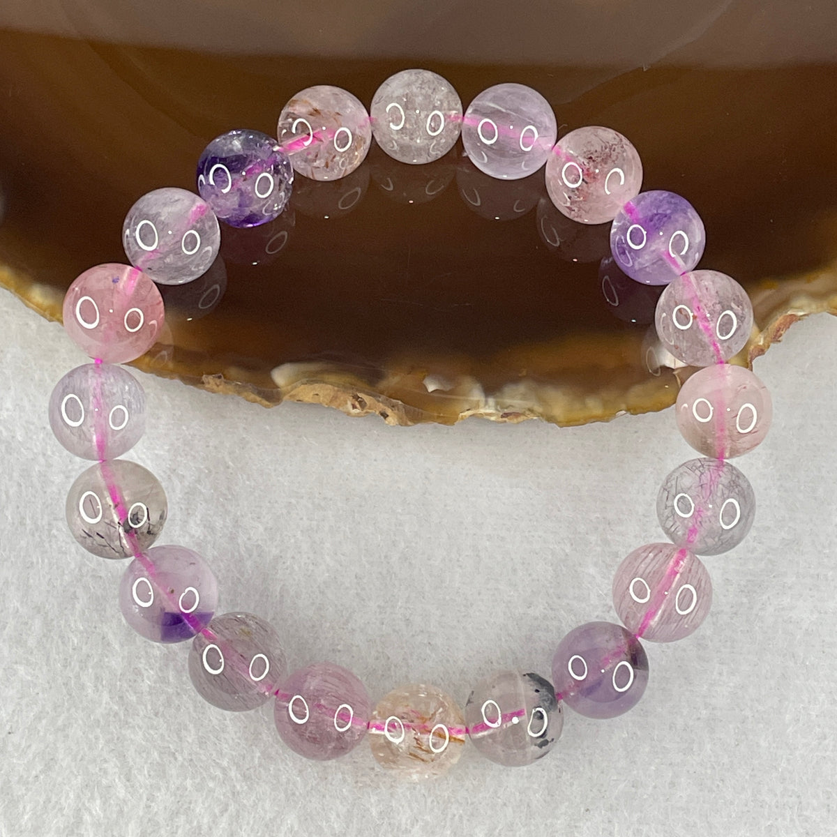 Certified Above-Average Grade Natural Super 7 Crystal Beads Bracelet | Substantial 10.4mm Heavy Statement Strand | Authentic Sacred Seven Multi-Mineral Inclusions Quartz Spiritual Catalyst & Auric Shield Bracelet (29.78g | 17cm Length | 10.4mm | 20 Beads)
