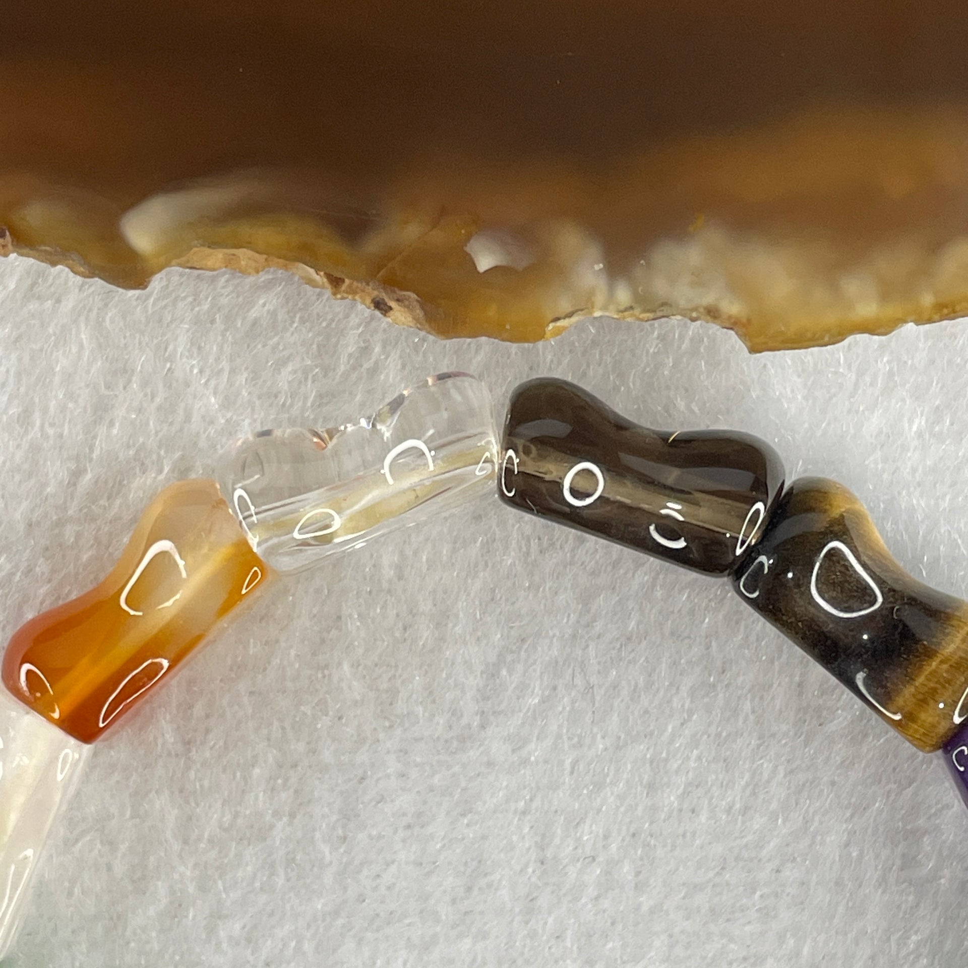 Natural Multi Treasures Mixed Quartz Bamboo Shaped Beads Feng Shui Bracelet 11.19g 16cm 9.4mm 14 Beads - Huangs Jadeite and Jewelry Pte Ltd