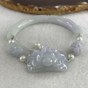 Natural Type A Lavender with Faint Green Jadeite Bamboo with Lotus Flower and Dragon Bracelet 34.11g 17cm 7.9 by 8.6mm - Bamboo 33.2 by 19.1 by 11.8mm - Huangs Jadeite and Jewelry Pte Ltd