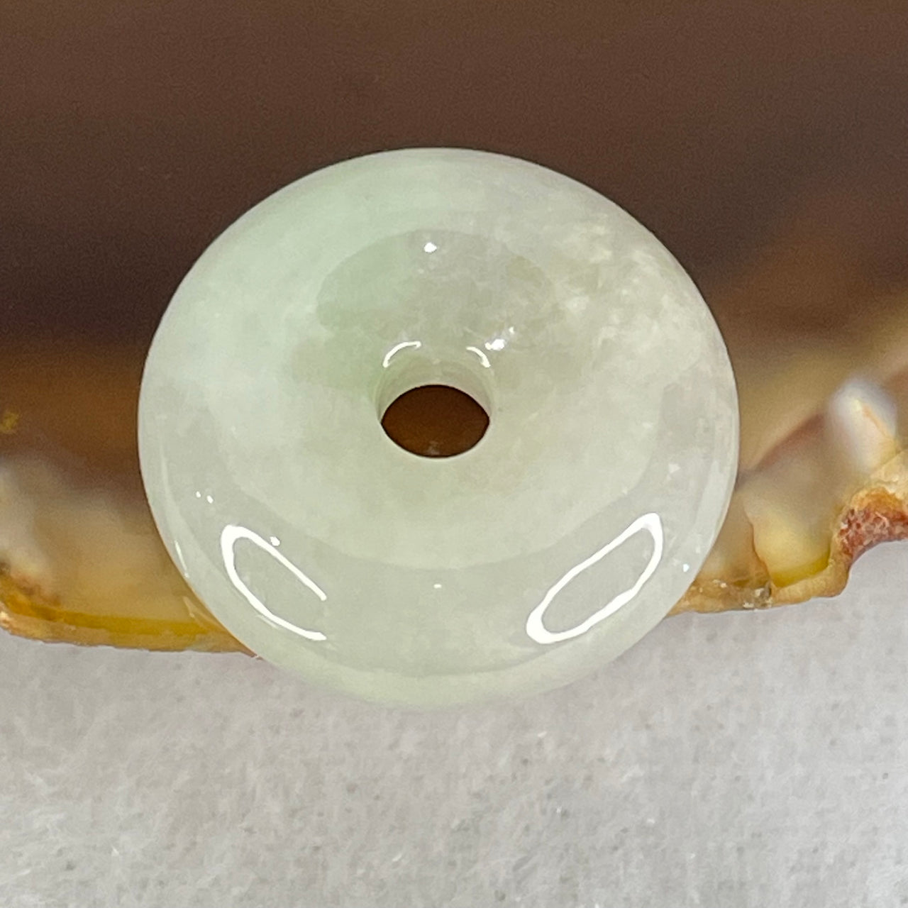 Type A Light Green With White Spots Jadeite Ping An Kou Donut Pendant 3.32g 17.2 by 5.8mm - Huangs Jadeite and Jewelry Pte Ltd