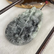 Type A Green With Wuji Grey Piao Hua Jadeite Ksitigarbha Bodhisattva, 地藏王菩萨, the Bodhisattva of Great Aspiration Display 178.8g 111.7 by 51.8 by 200.0mm - Huangs Jadeite and Jewelry Pte Ltd