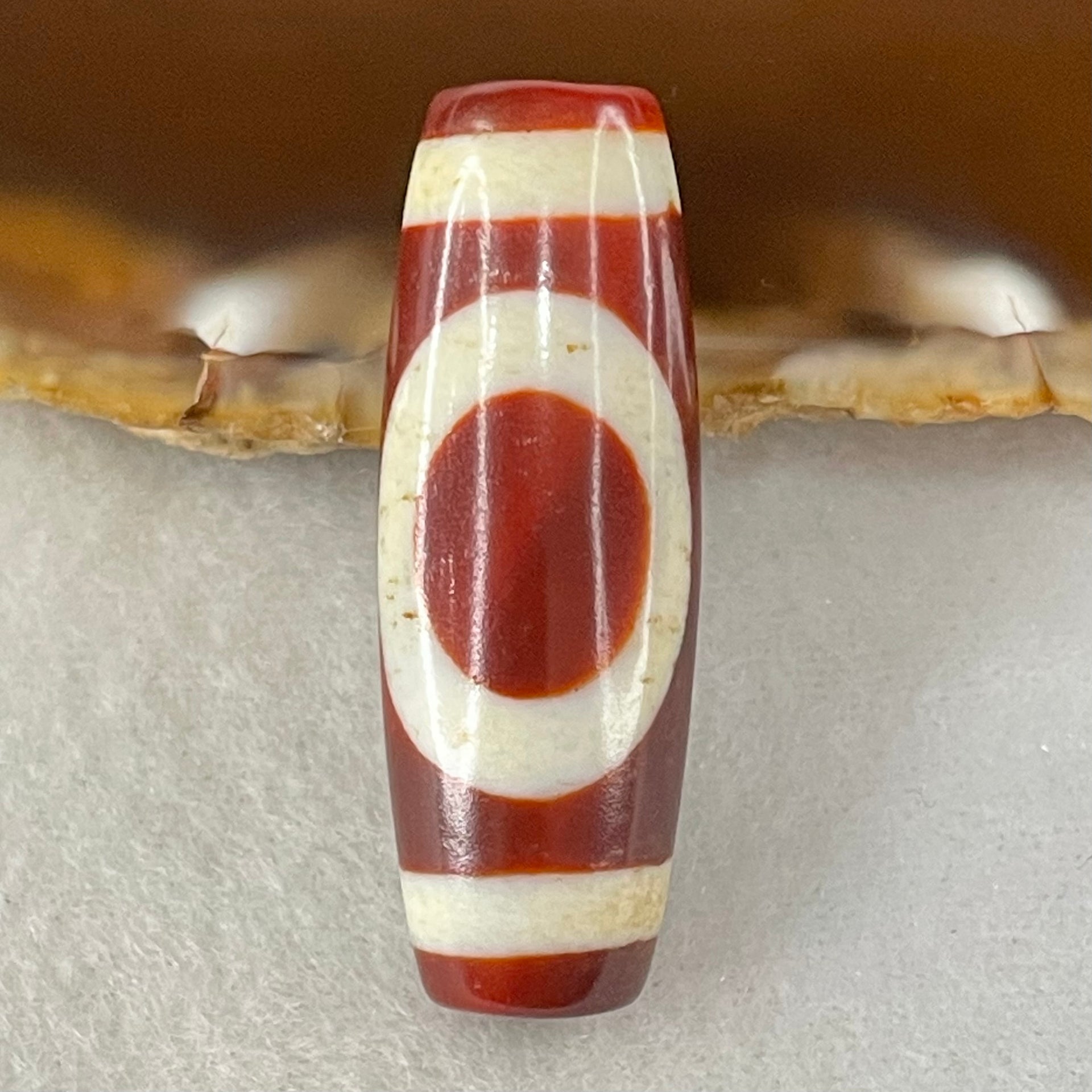 Natural Powerful Tibetan Old Oily Red White Agate One Eye Water Element Dzi Bead Heavenly Master (Tian Zhu) 一眼水元素天珠 10.47g 37.6 by 13.5mm - Huangs Jadeite and Jewelry Pte Ltd