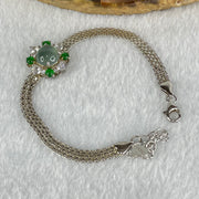 Type A Icy Blueish Green 7.9 by 3.5mm and Green Jadeite Cabochons With Crystals in S925 Sliver Bracelet 4.94g - Huangs Jadeite and Jewelry Pte Ltd