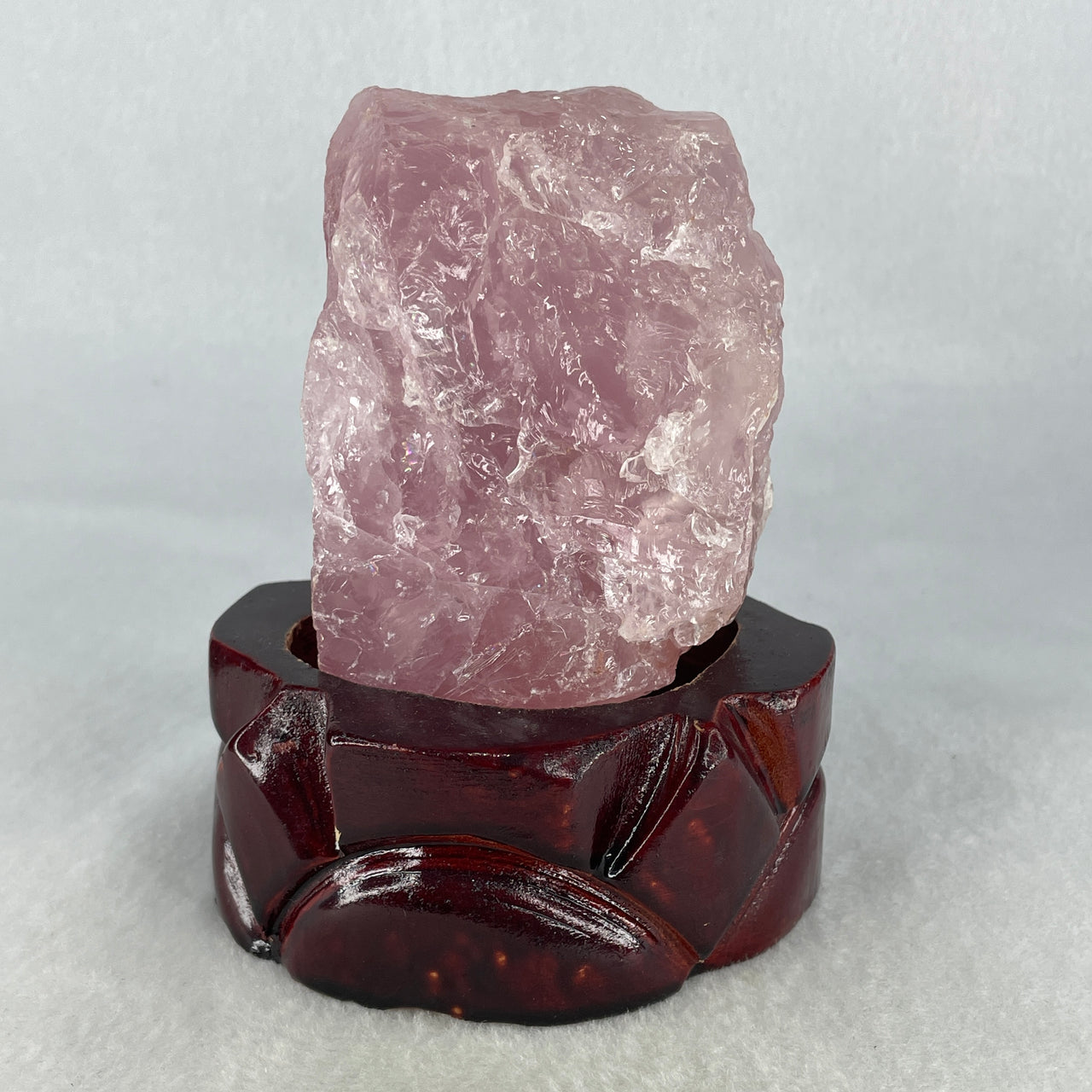 Natural Pink Rose Quartz Rough Cluster | Ultimate Romance & Relationship Harmony Booster | Premium Custom Wooden Display Stand (617.0g 85x90x135mm)
