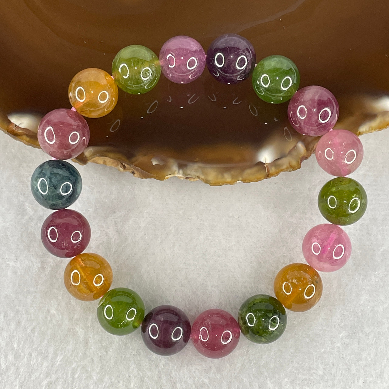 Good Grade Natural Rainbow Tourmaline Crystal Beads Bracelet | 11.6mm Multi-Chromatic Energy (42.09g | 16.5cm Wrist Sizing | 18 Beads)