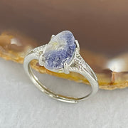 Rare Above Average Natural Blue Dumortierite Rutilated Quartz in S925 Sliver Ring (Adjustable Size) 1.54g 11.0 by 6.2 by 3.0mm - Huangs Jadeite and Jewelry Pte Ltd