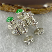 Type A Natural Apple Green Jadeite Cabochon 8.1 by 6.2 by 3.0mm Stone for Setting 20.60g (On Silver Earring Mold) - Huangs Jadeite and Jewelry Pte Ltd