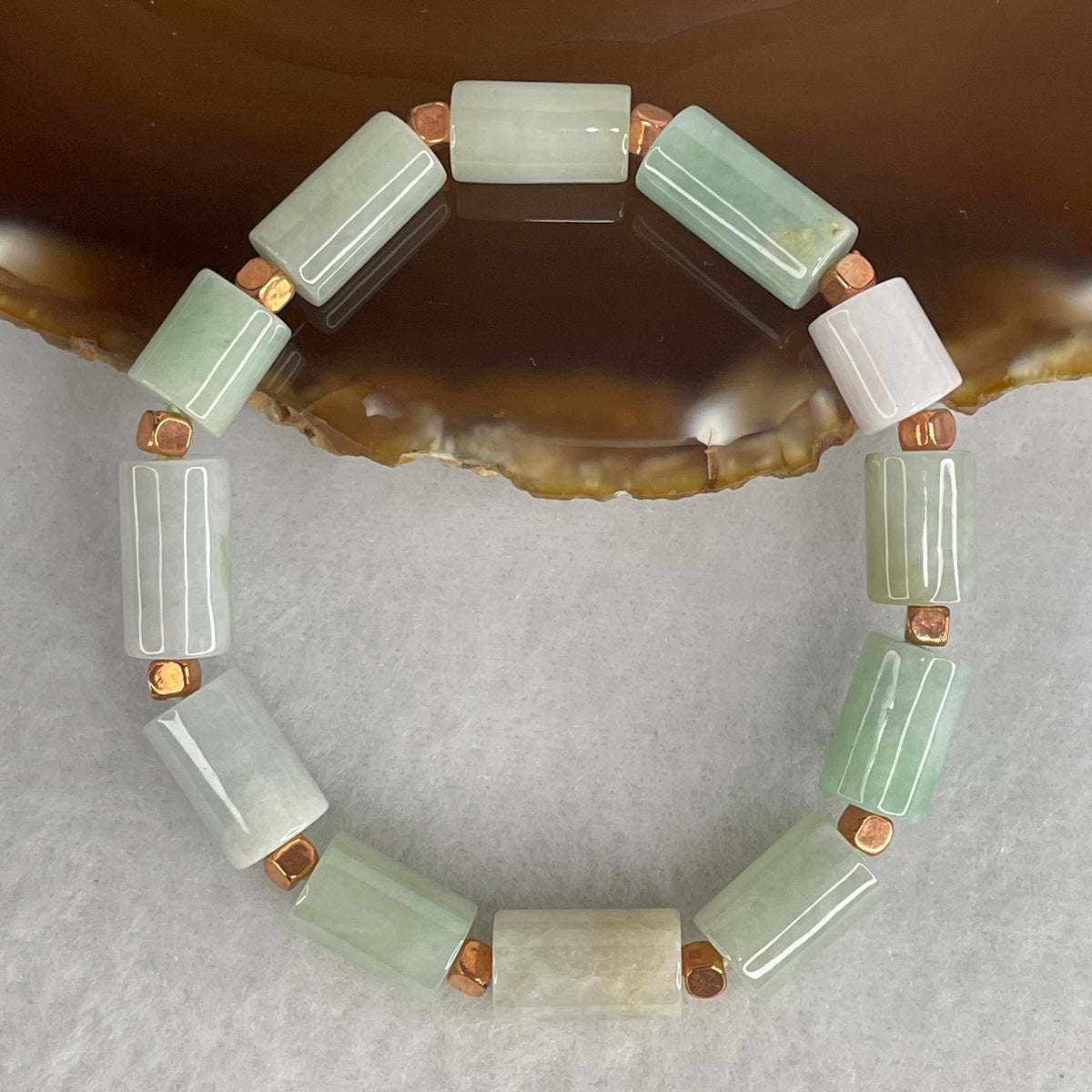 Natural Type A Light Green with Green Jadeite Lulutong Beads Bracelet | 16cm Wrist Size with 12 Barrel Beads 8.4mm (26.97g | Heart Chakra Balance, Obstacle-Clearing Fortune & Rolling Wealth Shield)