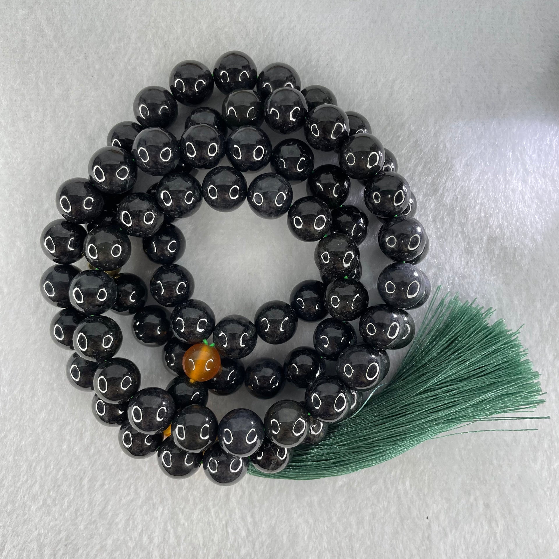 Type A Opaque Wuji Black Jadeite Beads Necklace 138.78g 74cm 10.2mm 76 Beads - Huangs Jadeite and Jewelry Pte Ltd
