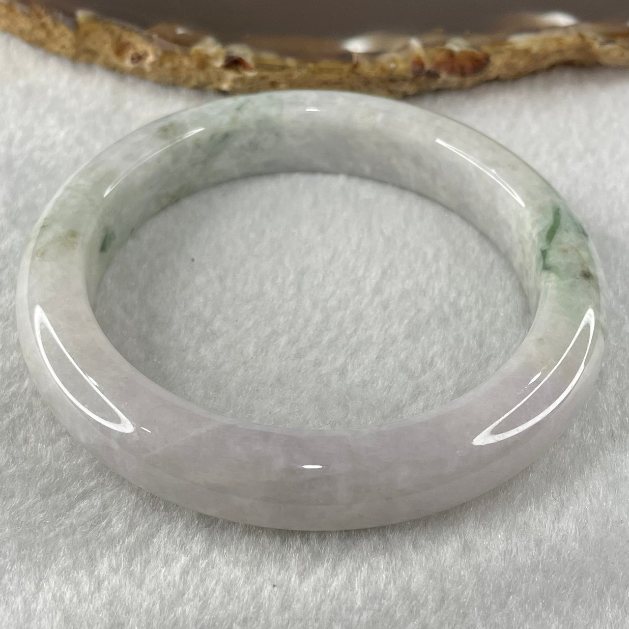 Type A Lavender with Green Piao Hua Jadeite Bangle 57.93g Internal Diameter 56.4mm 11.8 by 9.0mm (Slight External Roughs and Significant Internal Lines) - Huangs Jadeite and Jewelry Pte Ltd