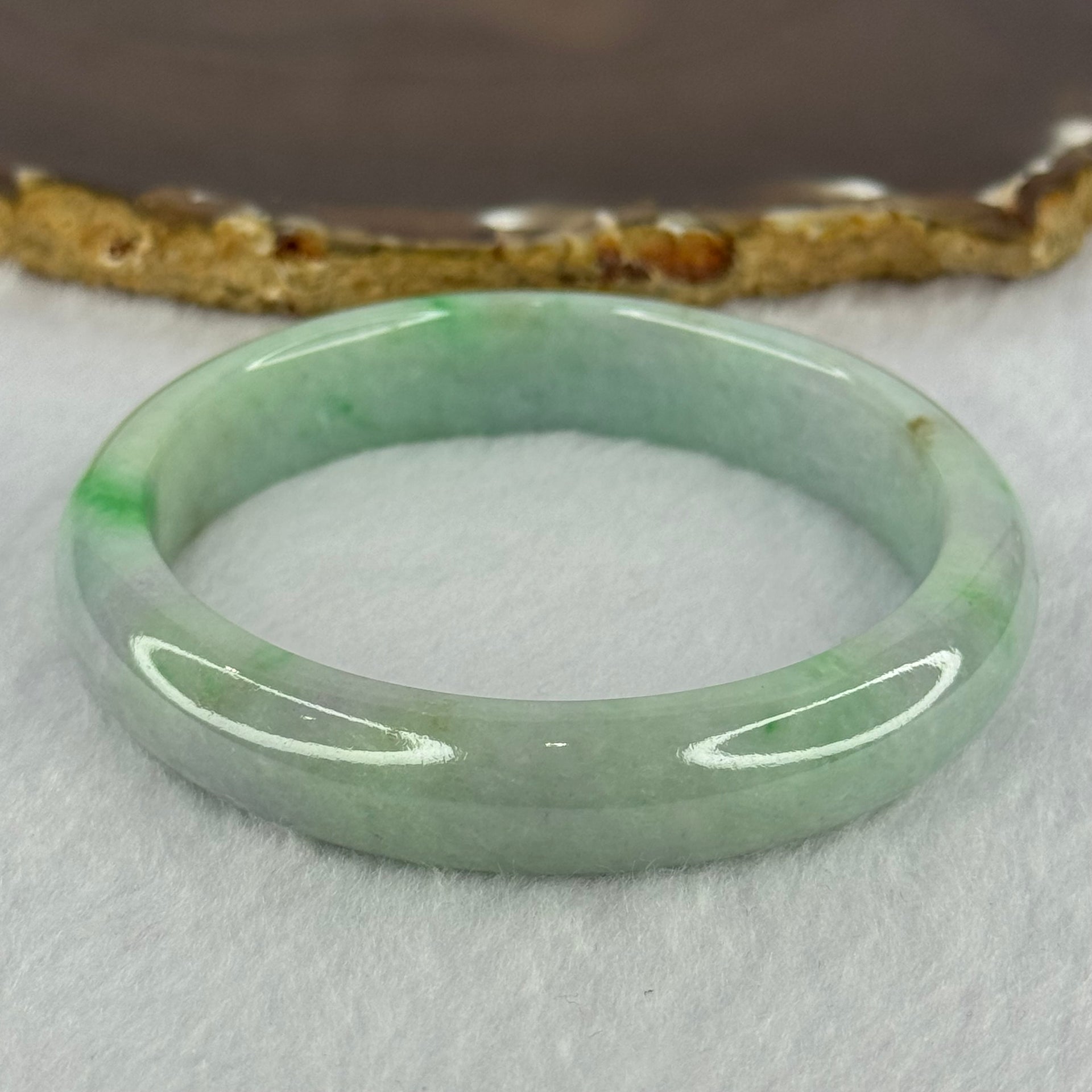 Type A Light Green with Bright Green Patches and Lavender Jadeite Bangle 54.16g Internal Diameter 58.4mm 12.6 by 7.9mm (Very Slight External Rough) - Huangs Jadeite and Jewelry Pte Ltd