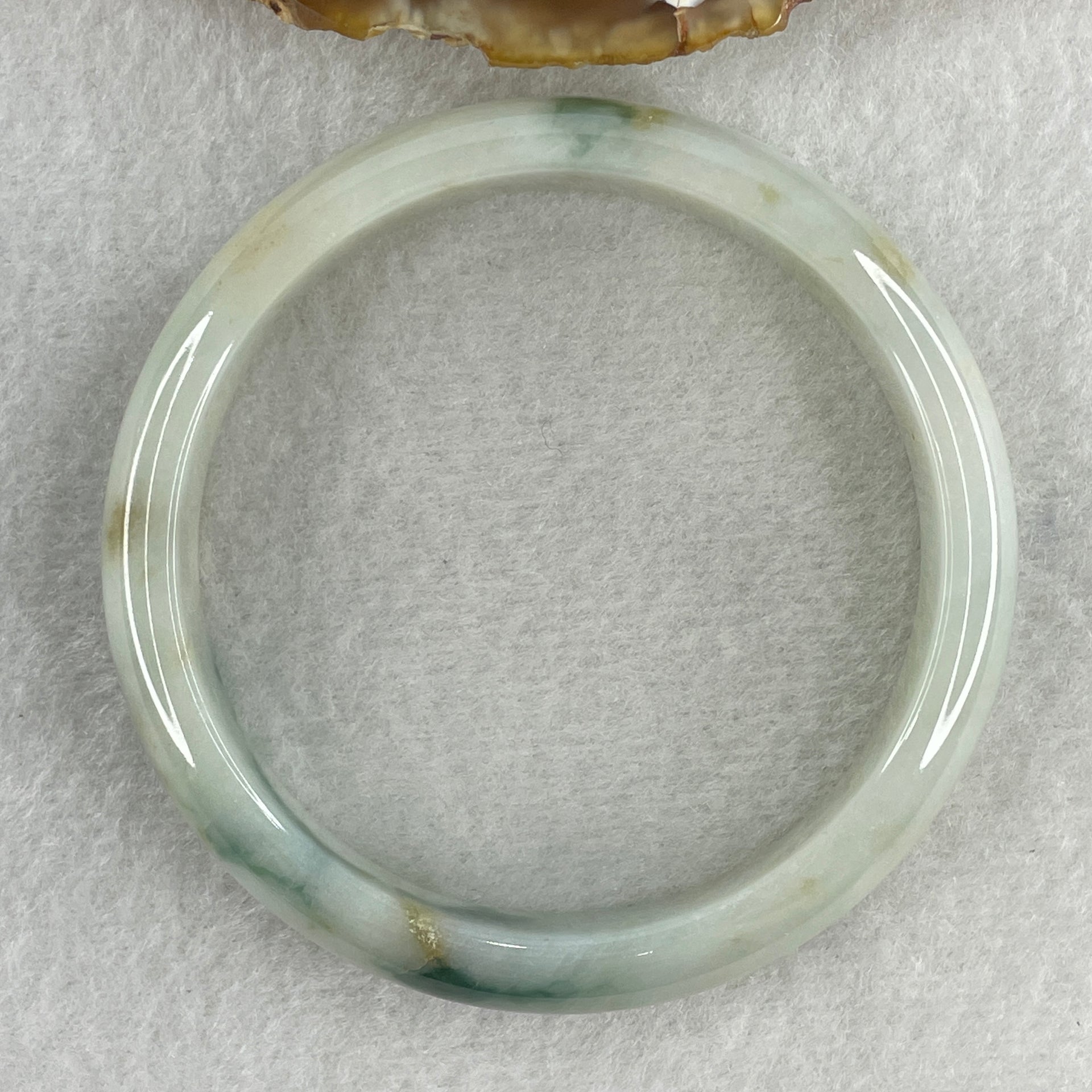 Type A Natural Light Green with Dark Green and Yellow Piao Hua Jadeite Bangle 47.89g Inner Diameter 58.3mm 12.8 by 7.6mm (Very Slight External Line) - Huangs Jadeite and Jewelry Pte Ltd