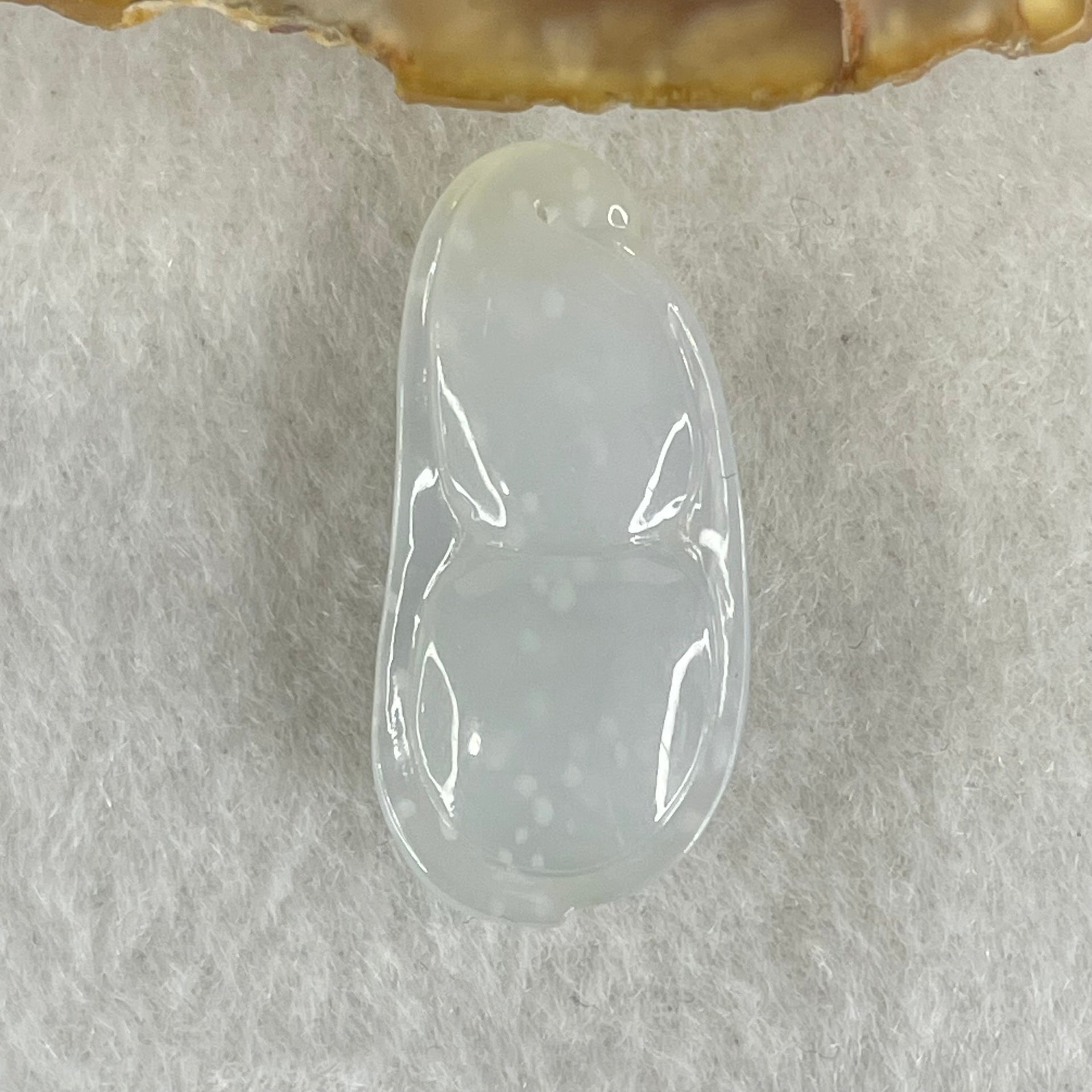 Type A Semi Icy Faint Green with Muna Jadeite Peapod Pendant 4.13g 28.0 by 13.2 by 7.4mm - Huangs Jadeite and Jewelry Pte Ltd