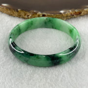 Type A Natural Old Mine Spicy Green with Dark Green Piao Hua Flora Jadeite Oval Bangle 26.28g 131.60cts Inner Diameter 52.55mm 46.90 by 5.40mm with NGI Cert 63804952 (Very Very Slight Internal Lines) - Huangs Jadeite and Jewelry Pte Ltd