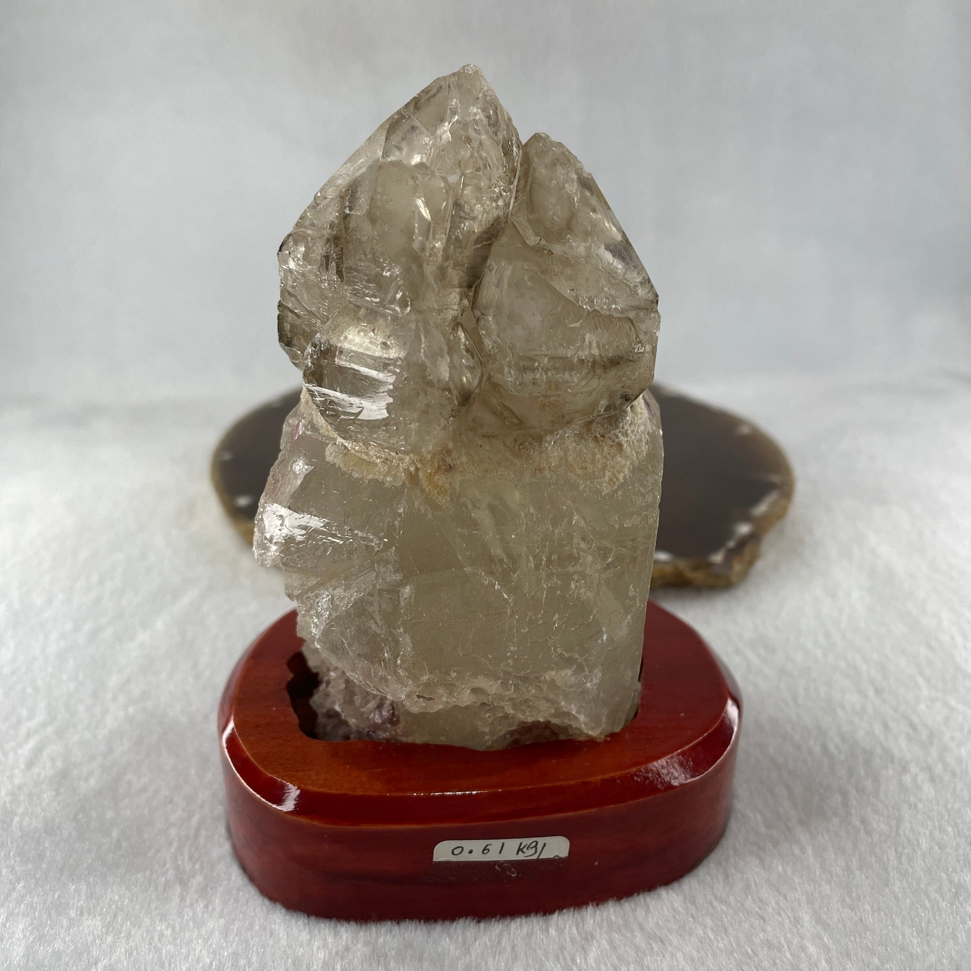 Natural Smoky Quartz Rough Irregular Shape Display in Wooden Stand 609.62g 17.4 by 88.5 by 123.0mm - Huangs Jadeite and Jewelry Pte Ltd