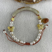 Natural Type A Brownish with Green Jadeite Flowers with Strawberry and Butterfly Charms Bracelet 14.88g 16cm 8.3 by 6.2mm - Huangs Jadeite and Jewelry Pte Ltd