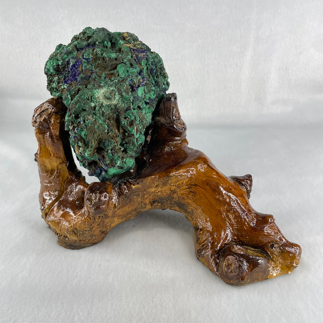 Natural Azurite with Wooden Stand Display 688.5g 180.0 by 99.6 by 120.0mm - Huangs Jadeite and Jewelry Pte Ltd