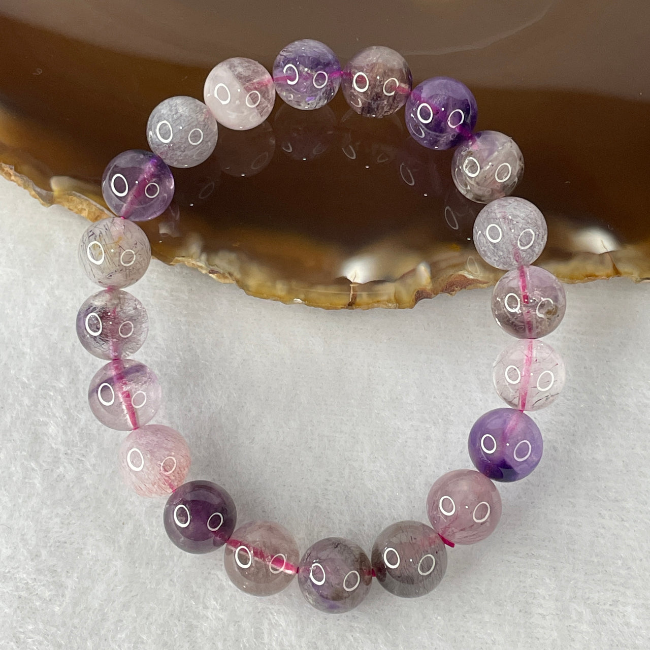 Certified Above-Average Grade Natural Super 7 Crystal Beads Bracelet | Bold High-Mass Trophy Strand | Authentic Sacred Seven Multi-Mineral Inclusions Quartz Spiritual Catalyst & Auric Shield Bracelet (23.44g | 15.5cm Length | 9.6mm | 20 Beads)