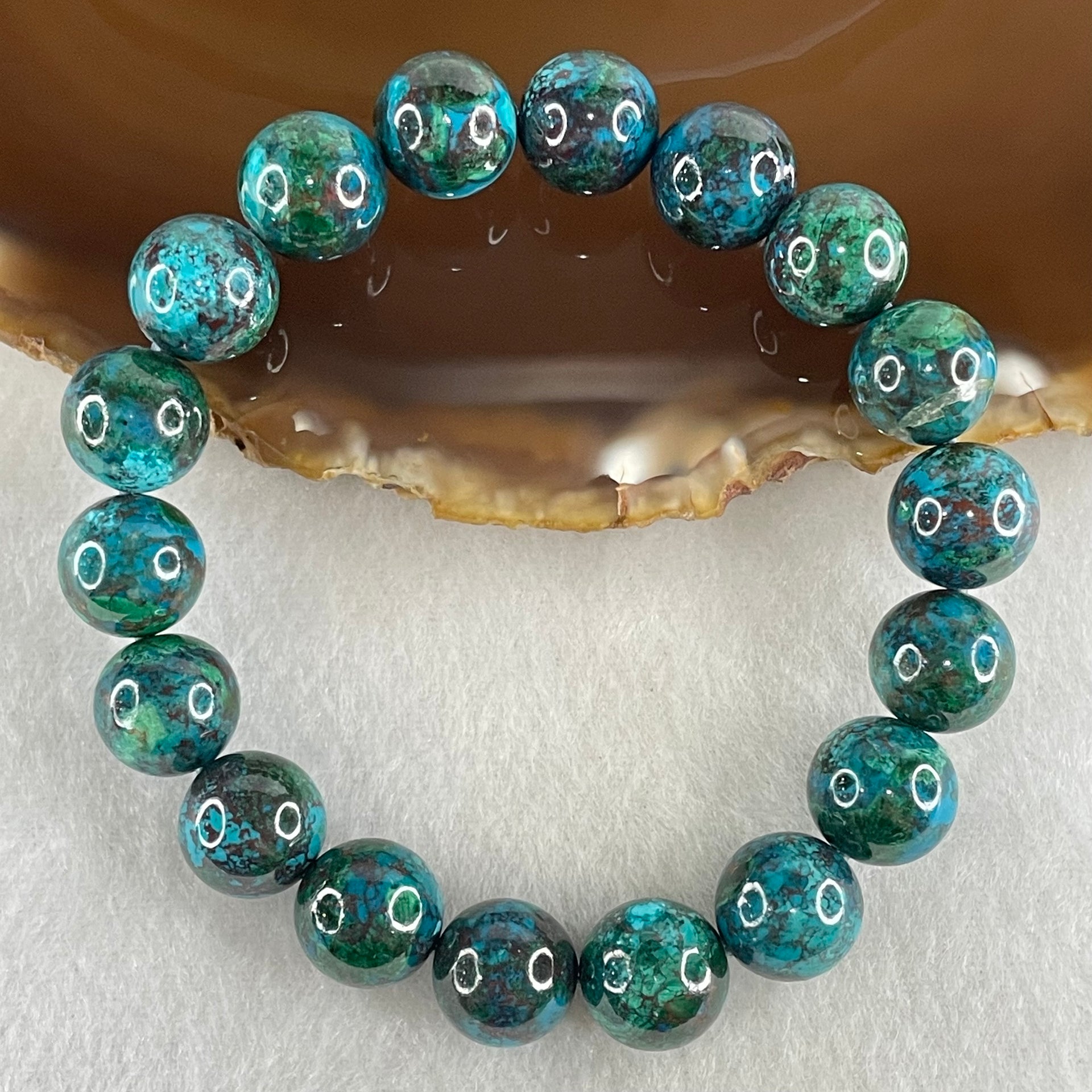 Good Grade Natural Blue Green Chrysocolla Phoenix Stone Beads Bracelet 42.69g 17cm 11.9mm 18 Beads - Huangs Jadeite and Jewelry Pte Ltd