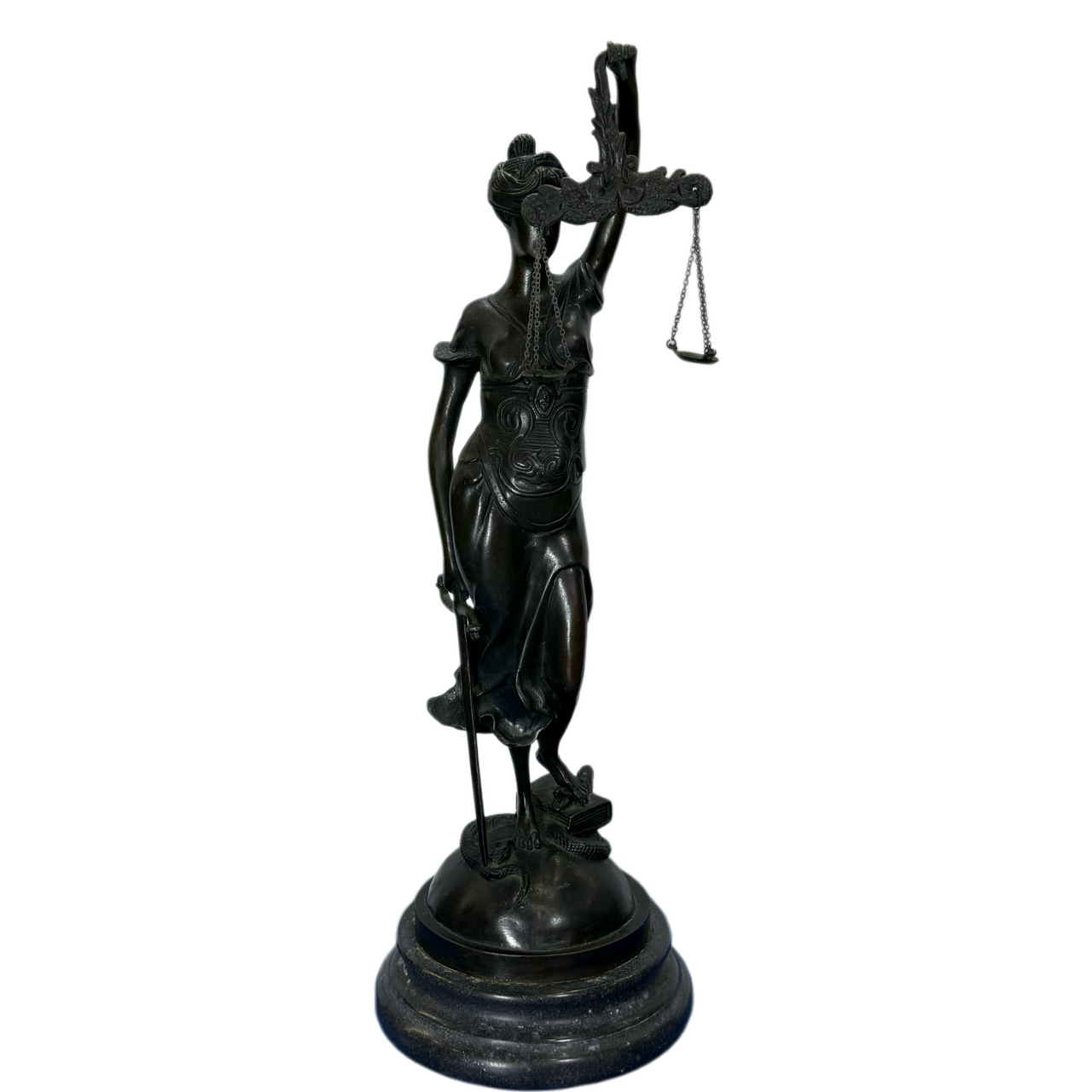 Antique European Handmade Bronze Lady of Justice Display 3,071.9g 148.0 by 148.0 by 422.0mm - Huangs Jadeite and Jewelry Pte Ltd