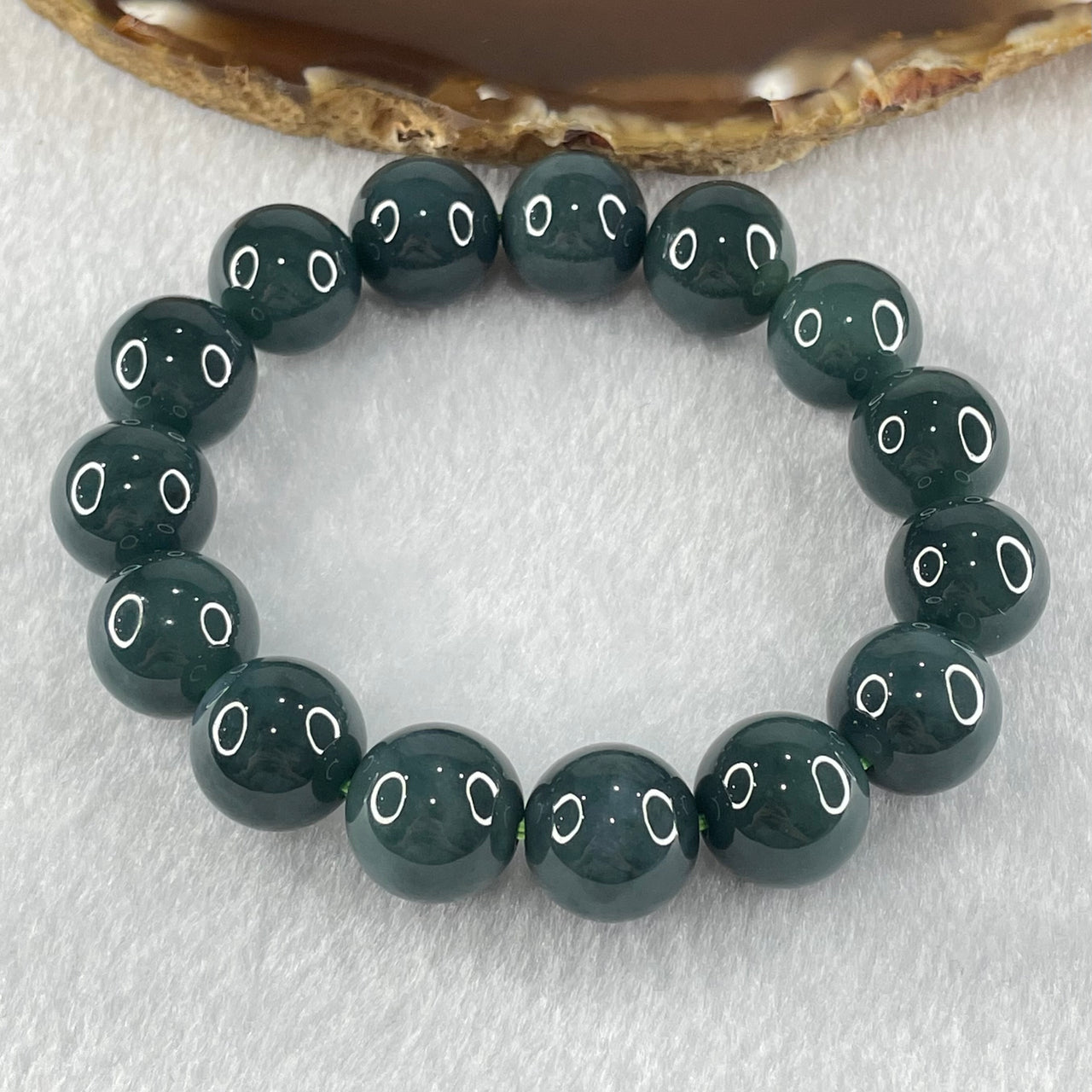 Type A Old Mine Dark Blueish Green Jadeite Beads Bracelet 69.38g 16.5cm 14.0mm 15 Beads - Huangs Jadeite and Jewelry Pte Ltd