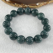 Type A Old Mine Dark Blueish Green Jadeite Beads Bracelet 69.38g 16.5cm 14.0mm 15 Beads - Huangs Jadeite and Jewelry Pte Ltd