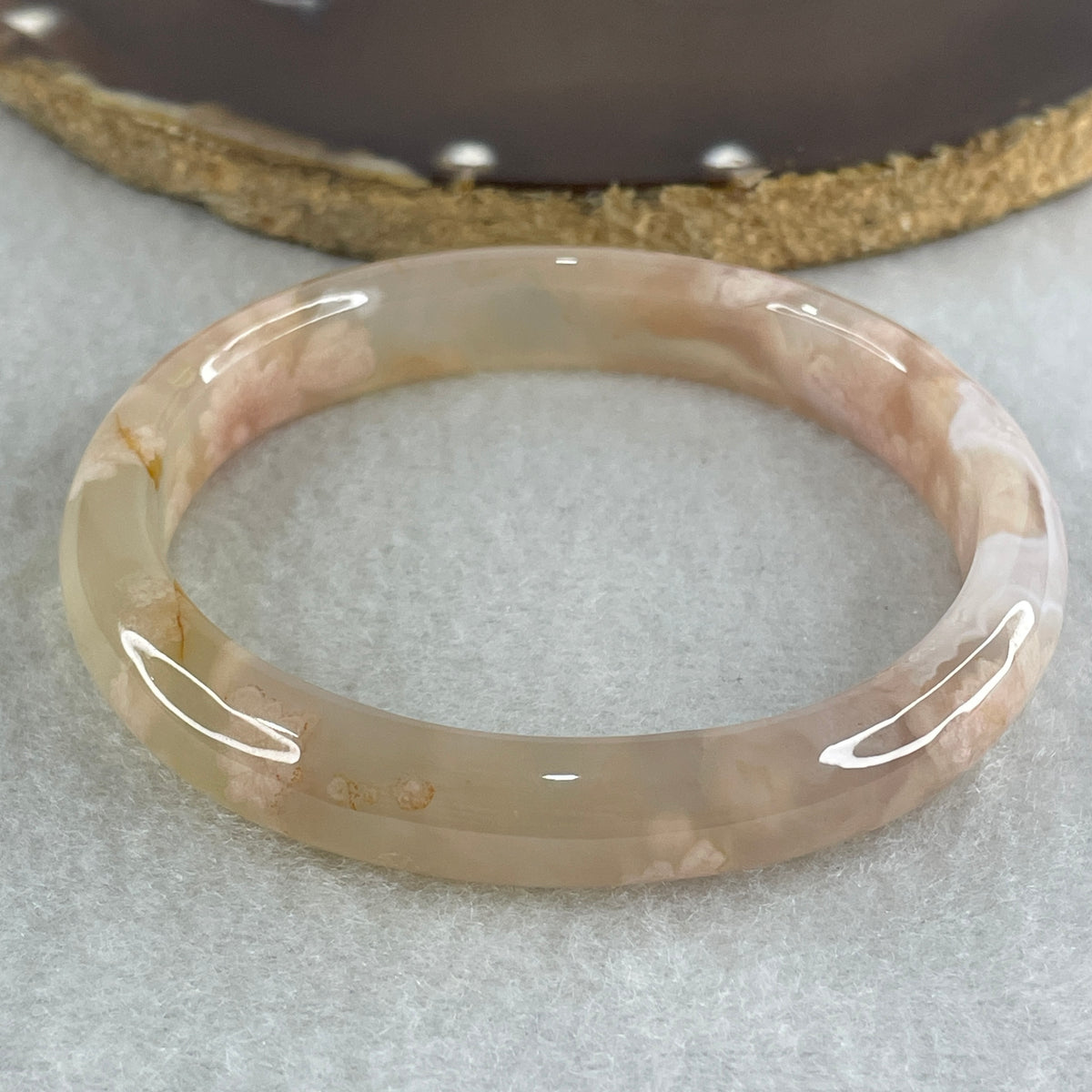 Natural Pink Flower Agate Oval Bangle Set 82.68g Inner Diameter 55.7mm 10.3 by 6.8mm (Very Very Slight External Rough) - Huangs Jadeite and Jewelry Pte Ltd