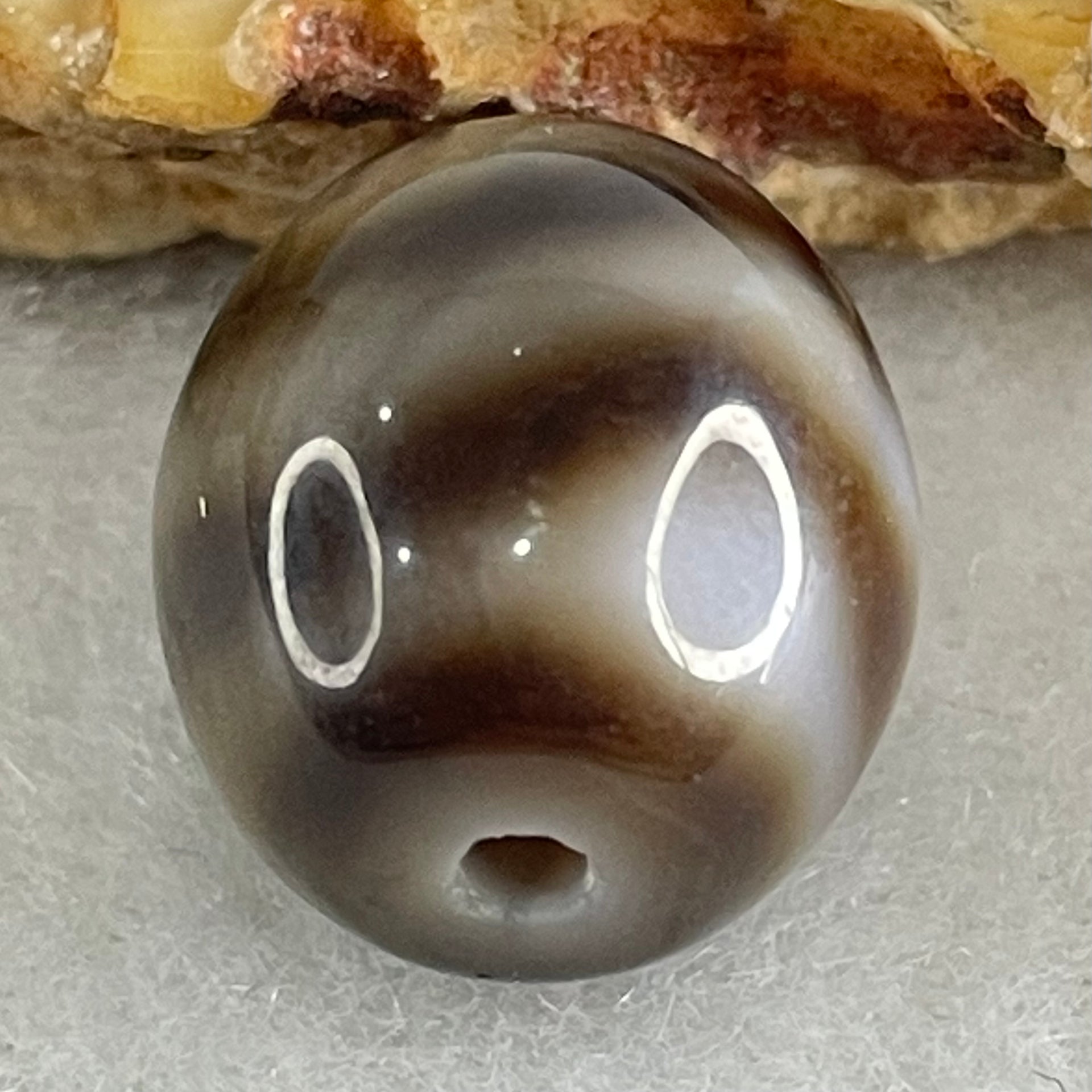 Natural Powerful Tibetan Old Oily Agate Water Wave Daluo Amulet (Tian Zhu) Dzi Bead 3.00g 13.6 by 12.6mm - Huangs Jadeite and Jewelry Pte Ltd