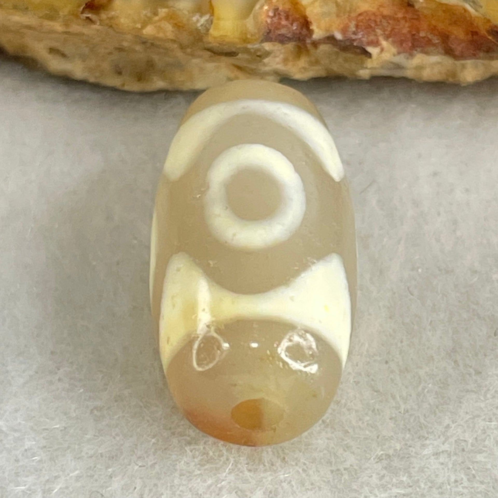 Natural Powerful Tibetan Old Oily Agate 3 Eyes Dzi Bead Heavenly Master (Tian Zhu) 三眼天诛 3.27g 20.1 by 10.4mm - Huangs Jadeite and Jewelry Pte Ltd