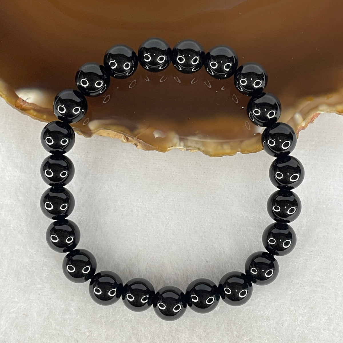Certified Good Grade Natural Black Obsidian Beads Bracelet | 8.4mm Root Chakra Psychic Protection (16.21g | 23 Beads | 15.5cm)