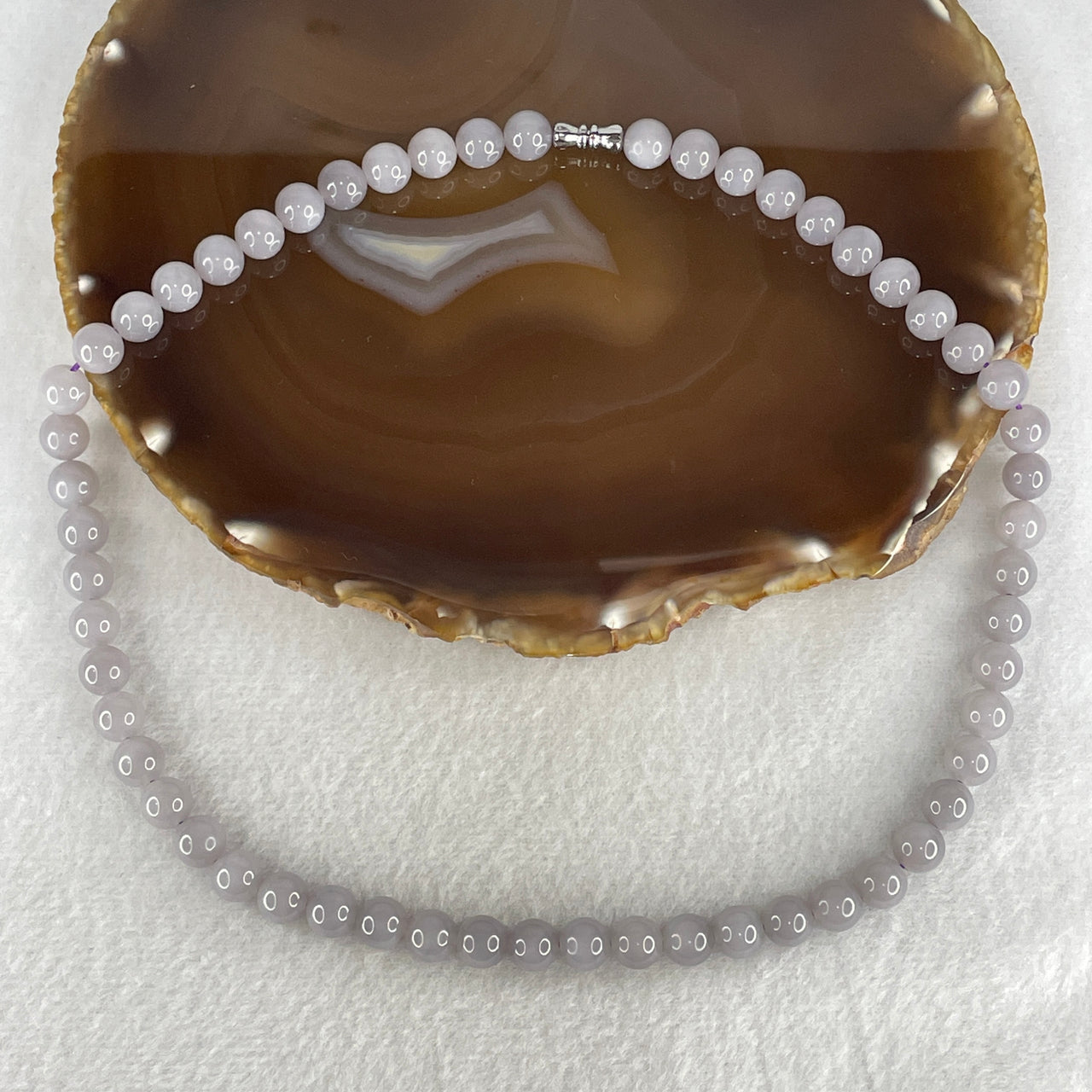 Certified Natural Nephrite Necklace 42.23g - 7.9mm x 56 Beads - 42cm Length - Light Purplish Grey Grade A Untreated Nephrite Jade Jewelry