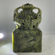 Natural Green Serpentine Dragon Seal Display 2,301.4g 92.5 by 91.5 by 145.0mm - Huangs Jadeite and Jewelry Pte Ltd