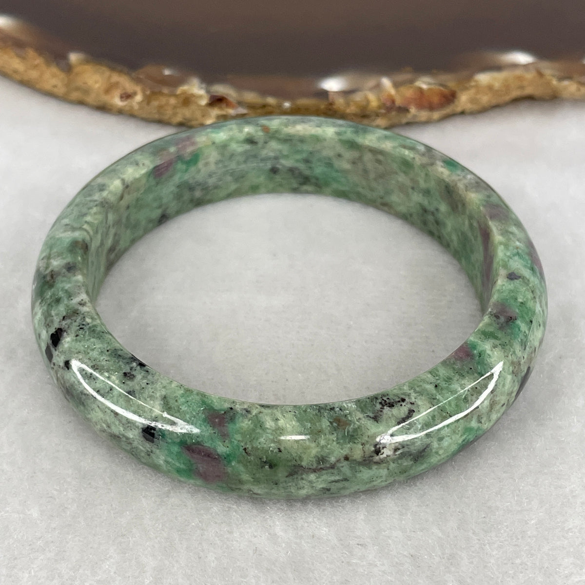 Natural Green & Red-Black Patches Ruby Fuchsite Bangle | (47.08g | 54.2mm Inner Diameter | 12.6x7.9mm | Integration, Emotional Transformation, Courage, Prosperity & Psychic Shield)