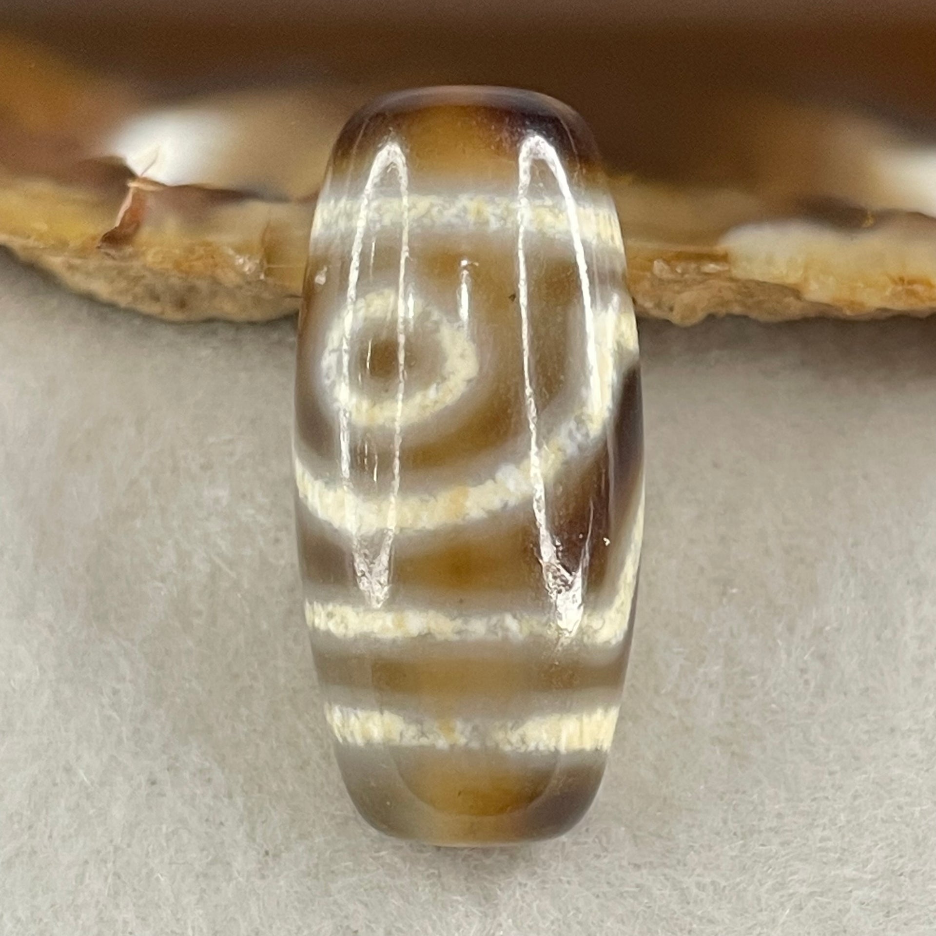 Natural Powerful Tibetan Old Oily Agate 2 Eyes Dzi Bead Heavenly Master (Tian Zhu) 二眼天诛 8.31g 28.9 by 13.7mm - Huangs Jadeite and Jewelry Pte Ltd