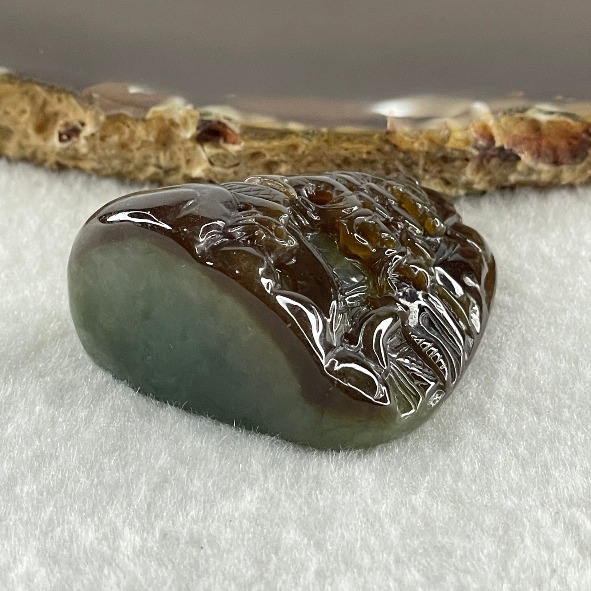 Type A Dark Brown and Blueish Green Jadeite Double Sided Shan Shui Gui Ren Benefactor Pendant 42.63g 43.2 by 36.0 by 20.2mm - Huangs Jadeite and Jewelry Pte Ltd