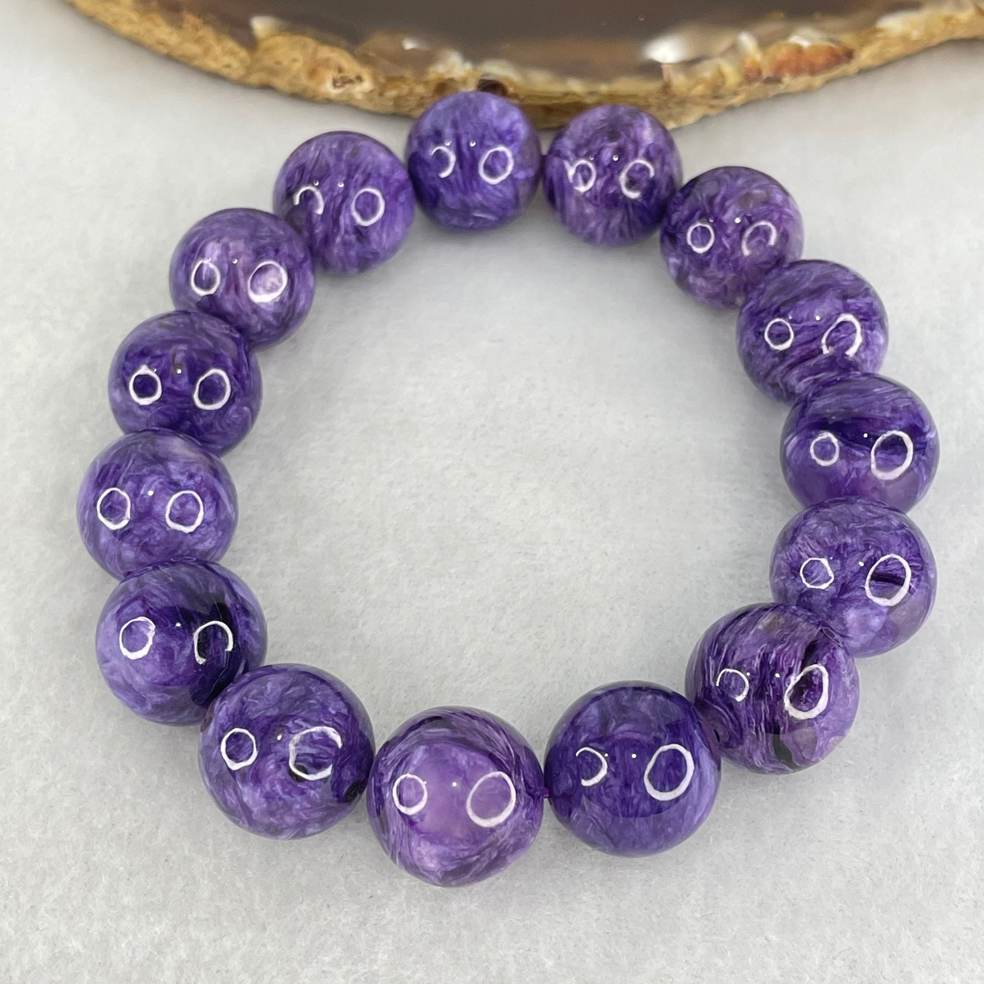 Good Grade Natural Charoite Beads Bracelet 58.855g 18.5mm 14.4mm 15 Beads - Huangs Jadeite and Jewelry Pte Ltd