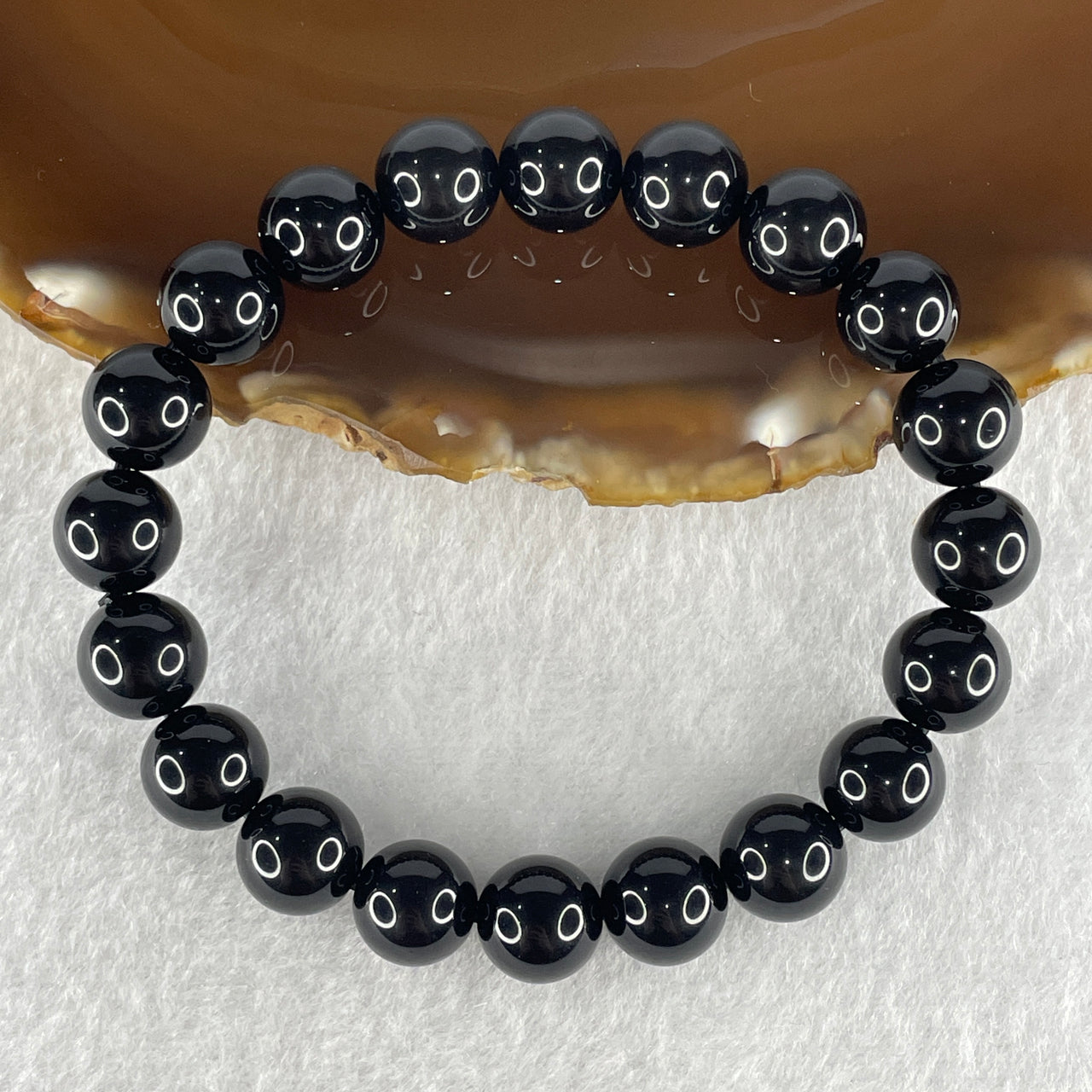 Natural Black Moldavite Meteorite Crystal Beads Bracelet 24.85g 16.5cm 10.1mm 20 Beads