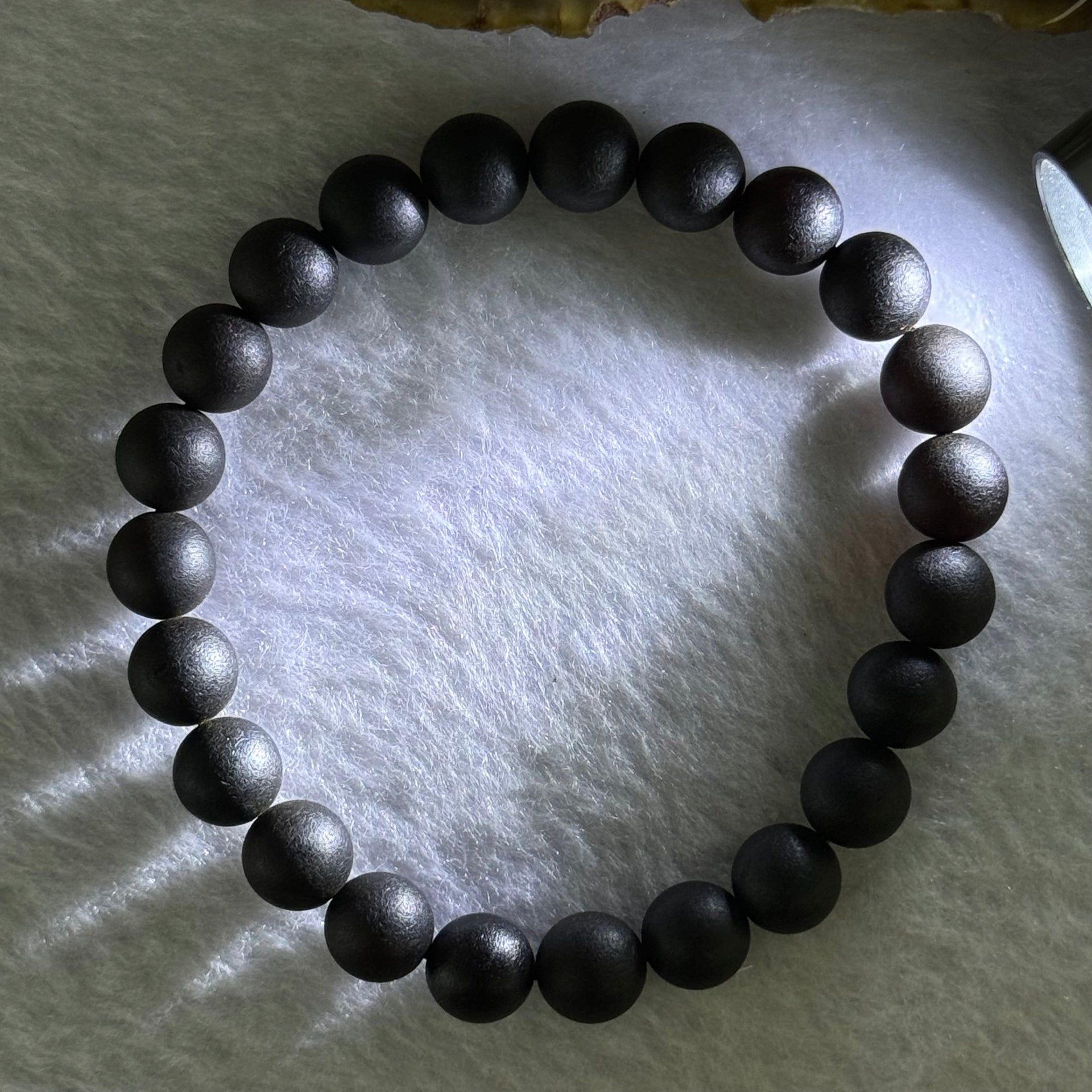 Natural Dark Matt Black Amber Beads Bracelet 天然大黑天翁琥珀手链 7.30g 16cm 8.4mm 23 Beads - Huangs Jadeite and Jewelry Pte Ltd