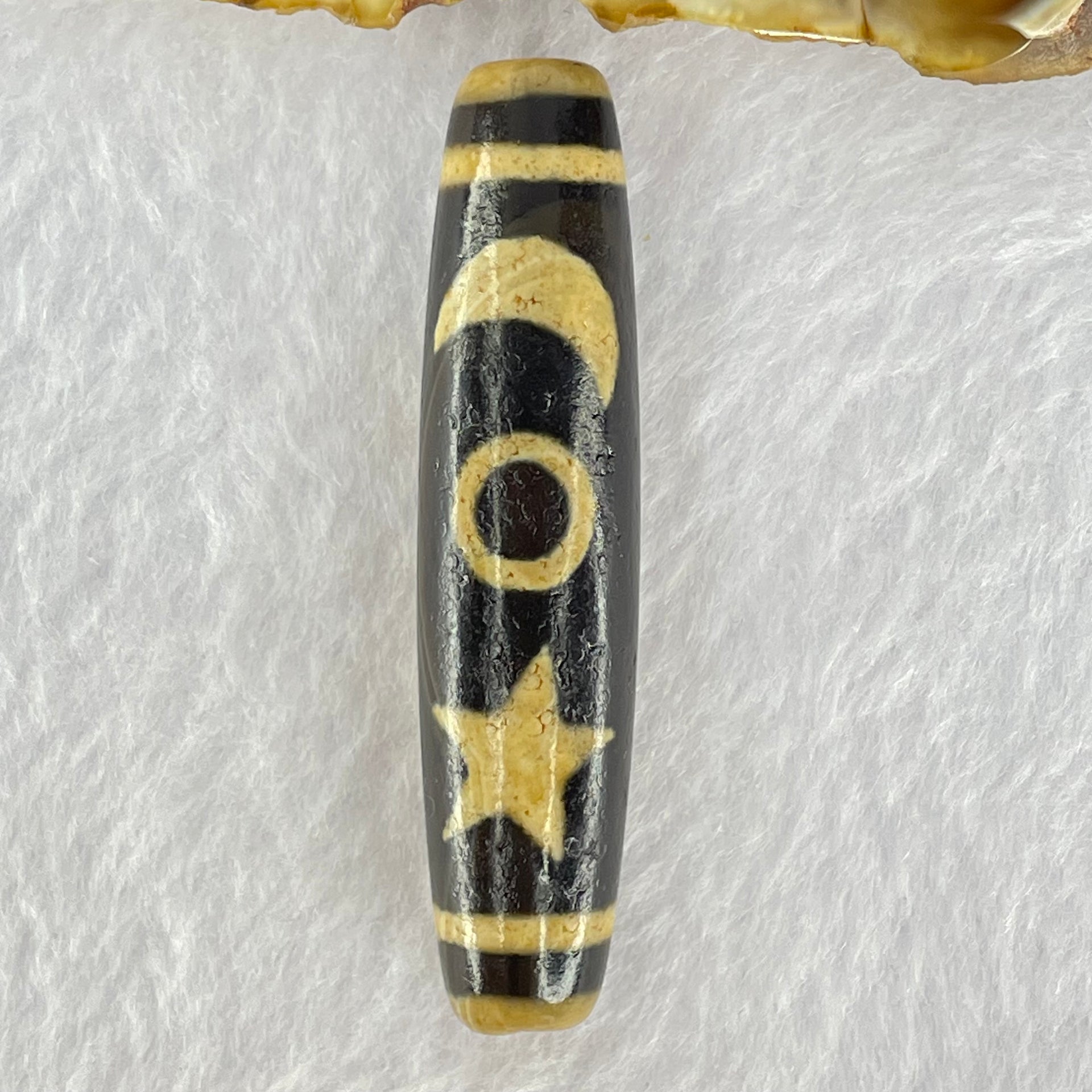 Natural Powerful Tibetan Old Oily Agate Cai Shen with Moon Sun Star Dzi Bead Heavenly Master (Tian Zhu) 财神长天珠 16.46g 57.9 by 13.5mm - Huangs Jadeite and Jewelry Pte Ltd