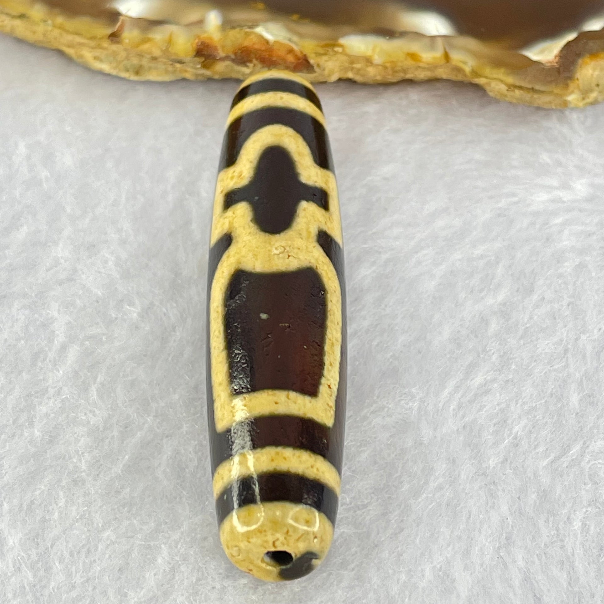 Natural Powerful Tibetan Old Oily Agate Cai Shen with Moon Sun Star Dzi Bead Heavenly Master (Tian Zhu) 财神长天珠 17.32g 58.3 by 13.7mm - Huangs Jadeite and Jewelry Pte Ltd