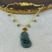 Type A Icy Blueish Green Jadeite God of Fortune Cai Shen Ye Pendent In Gold Color Necklace 8.61g 38.2 by 15.8 by 3.8mm - Huangs Jadeite and Jewelry Pte Ltd