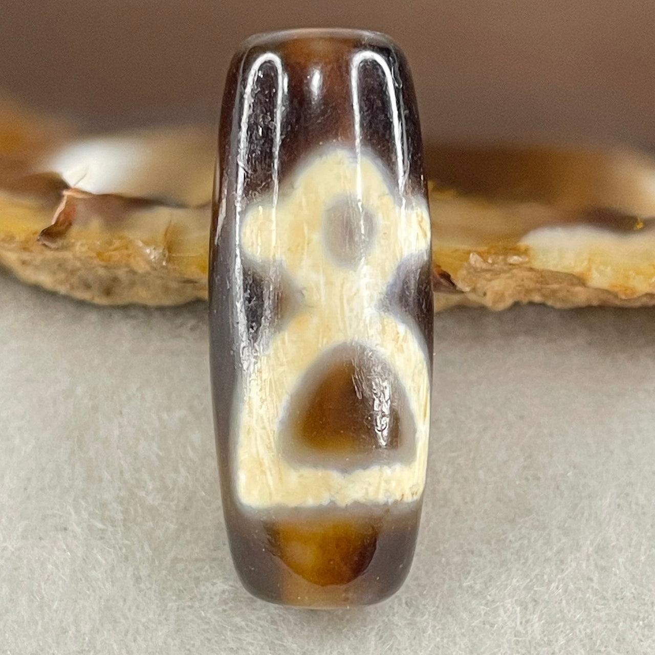 Natural Powerful Tibetan Old Oily Agate Double Cai Shen Dzi Bead Heavenly Master (Tian Zhu) 双财神长天珠 5.72g 28.7 by 11.1mm - Huangs Jadeite and Jewelry Pte Ltd