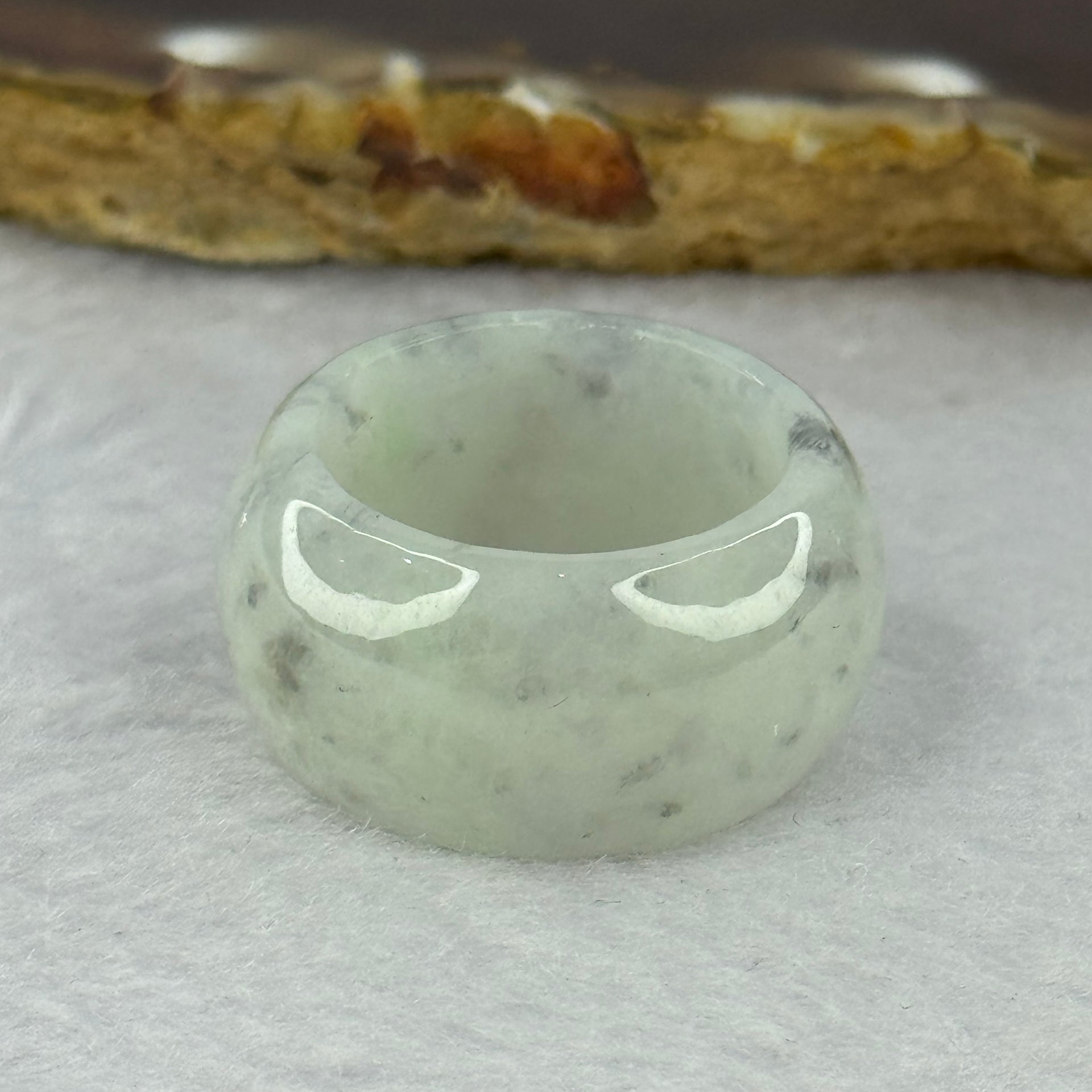 Type A Light Grey with Grey Wuji Piao Hua Jadeite Ring 10.22g 13.3 by 4.4mm US8.5 HK19 - Huangs Jadeite and Jewelry Pte Ltd