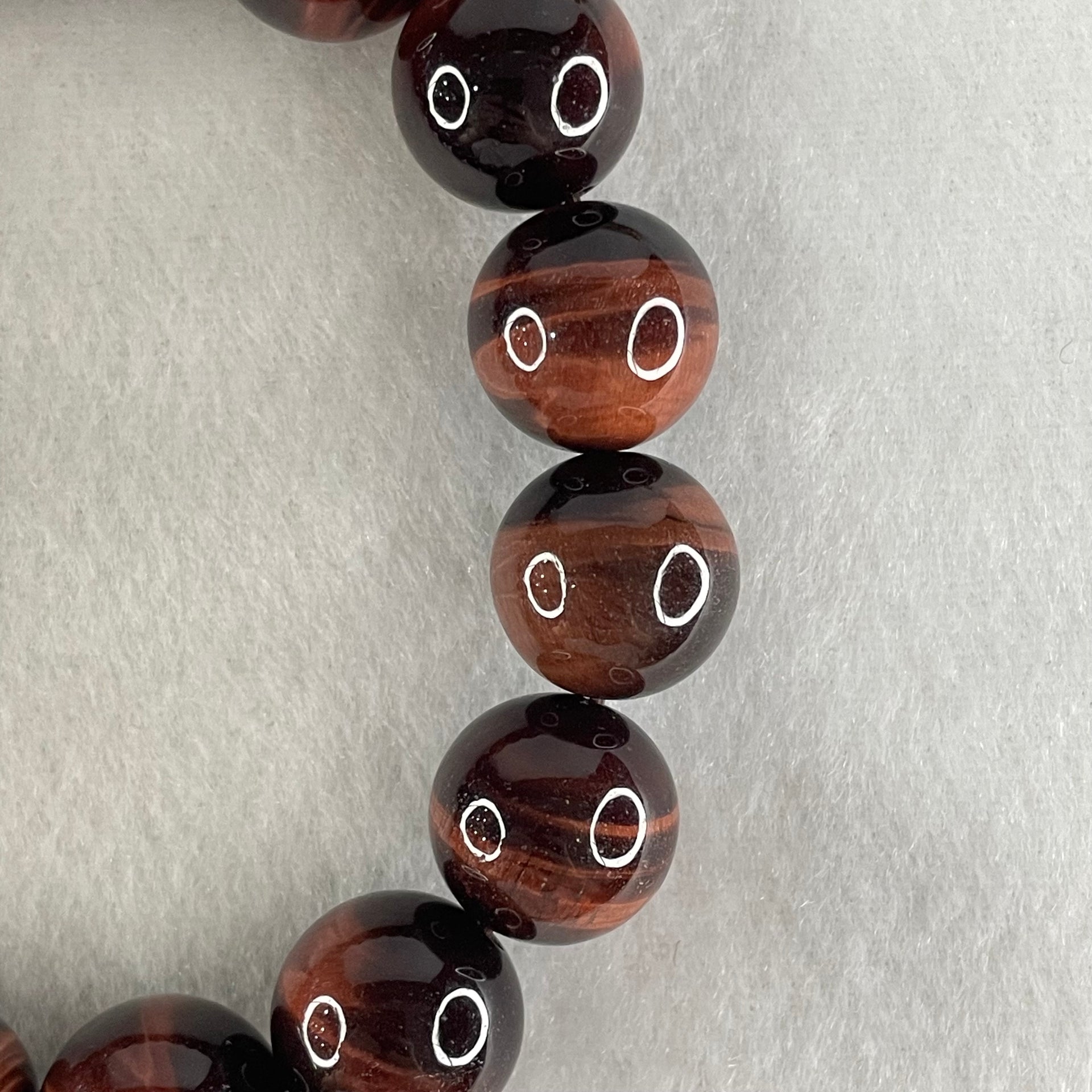 Natural Red Tiger's Eye Quartz Beads Bracelet 59.31g 16.5cm 14.1mm 15 Beads - Huangs Jadeite and Jewelry Pte Ltd