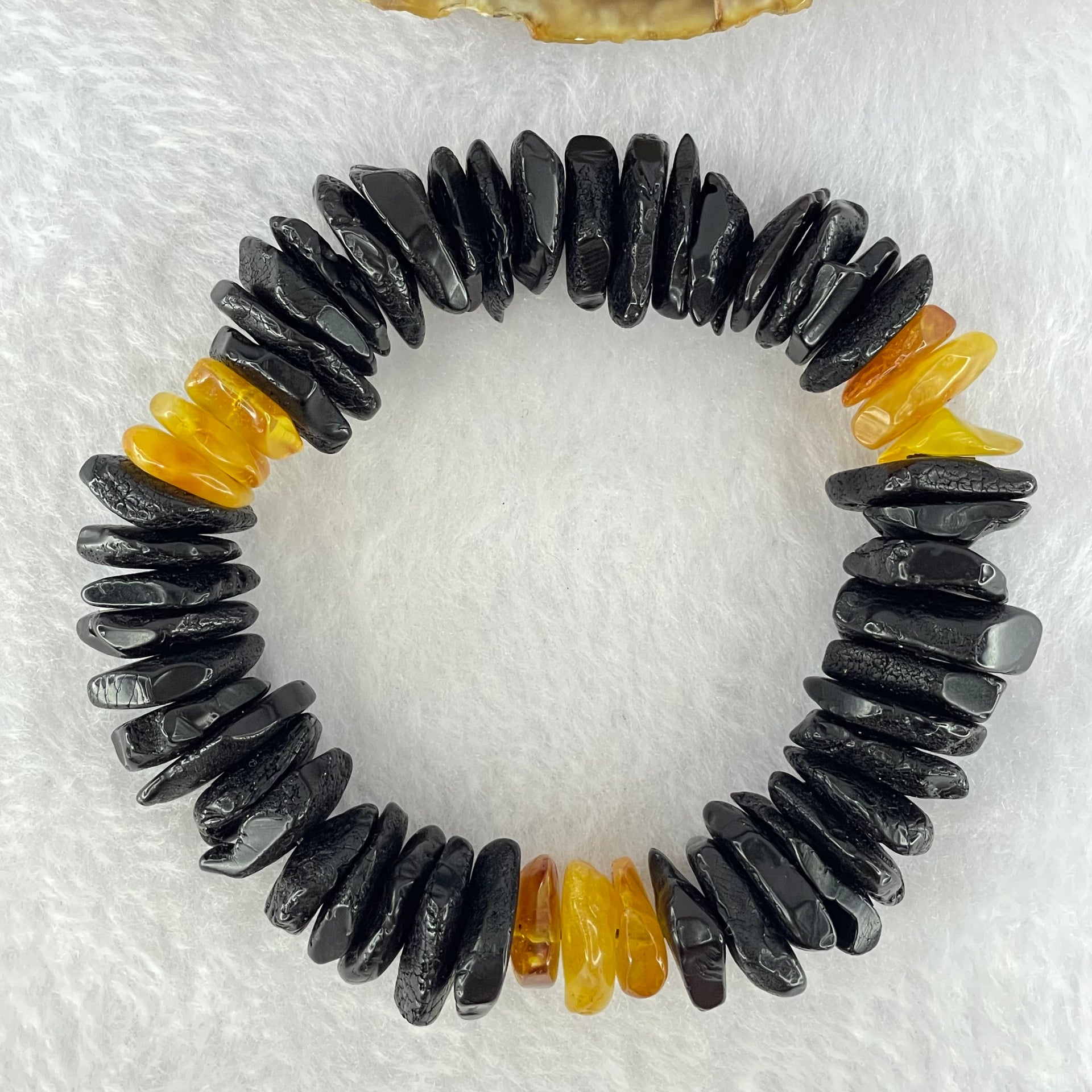 Natural Butterscotch and Blood Amber Irregular Beads Bracelet 28.44g 18cm 17.0 by 15.3 by 5.5mm to 10.9 by 9.8 by 4.0mm 53pcs - Huangs Jadeite and Jewelry Pte Ltd