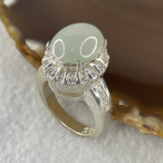 Type A Natural White to Faint Green Jadeite Cabochon 14.5 by 11.7 by 4.0mm Stone for Setting 15.72g (On Silver Ring Mold) US 8.75 HK 19.5 - Huangs Jadeite and Jewelry Pte Ltd