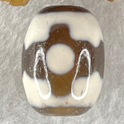 Natural Powerful Tibetan Old Oily Dark Brown With White Agate 3 Eyes Dzi Bead Heavenly Master (Tian Zhu) 三眼天诛 4.25g 17.1 by 12.9mm - Huangs Jadeite and Jewelry Pte Ltd